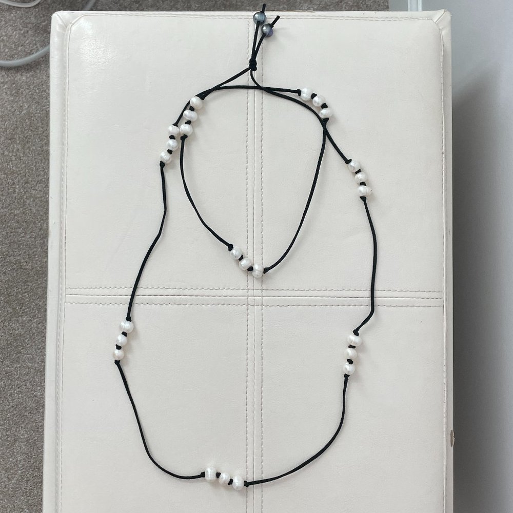 Faux White Pearl and Brown suede necklace / belt Multi-way